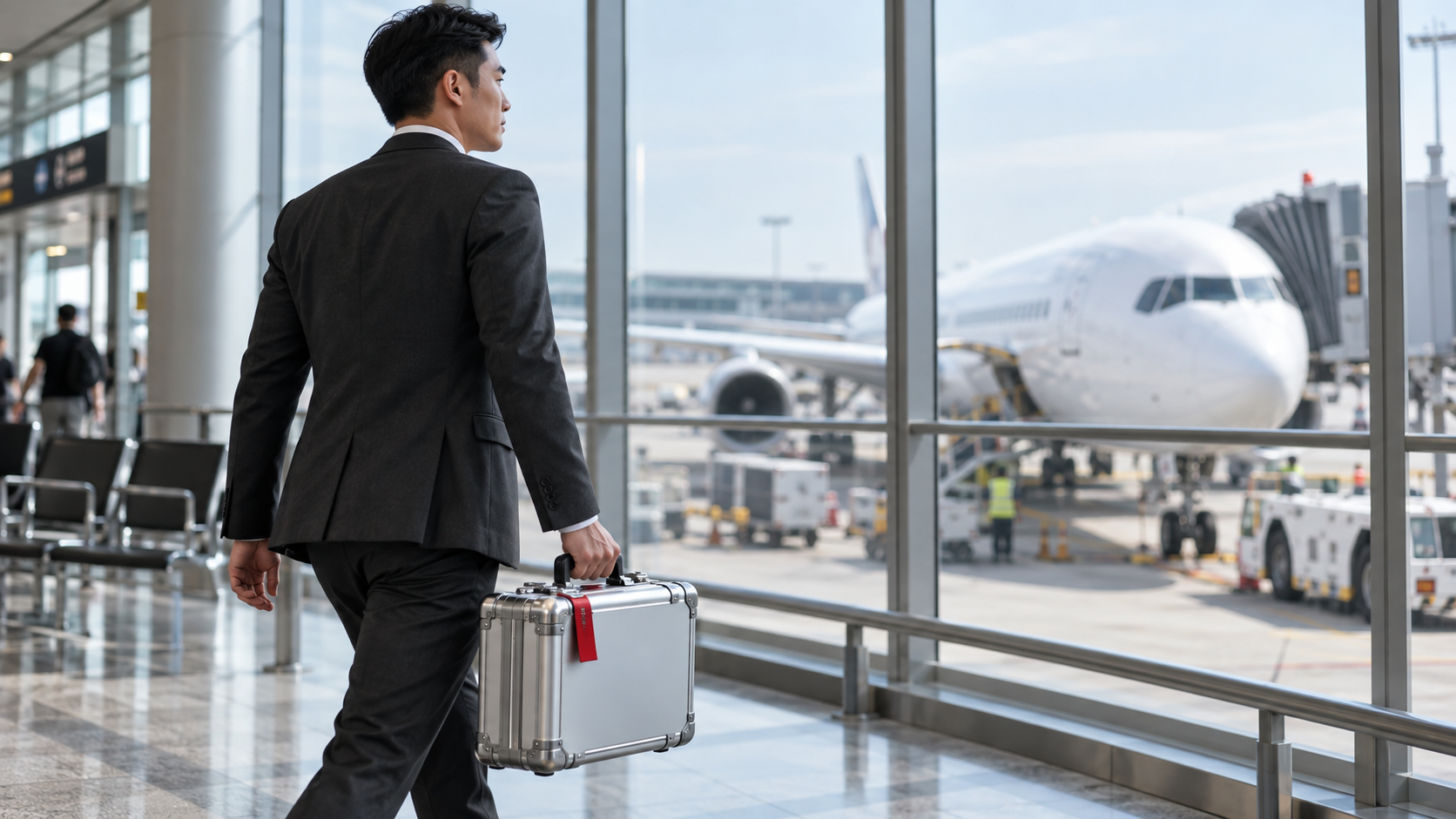 OBC专员手提安全箱在机场准备航空急送